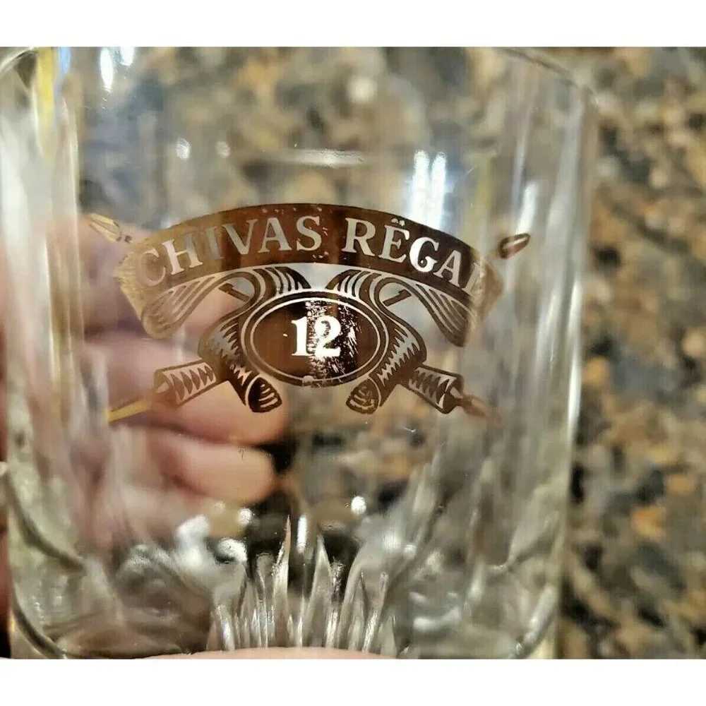 2 Chivas Regal 12 Clear Whiskey Lowball Short Rock Old Fashion Rastal Glass Cup